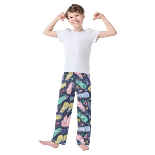 ZZXXB Watercolor Pineapple Geometry Boys Long Pants Soft Trousers Elastic Waist Kids Lounge Bottoms with Pockets S-XL2