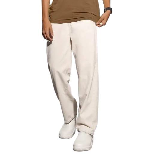 Linaria Men's Loose Fit Baggy Denim Jeans, Beige-picture-27