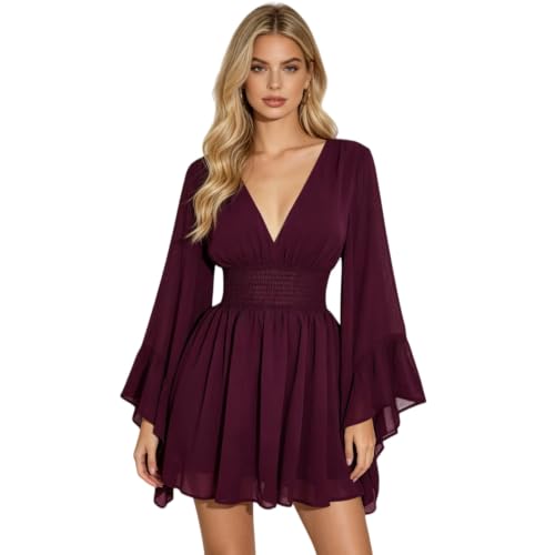 Robe trapèze manches bouffantes style cowgirl en maille décontractée pour femme