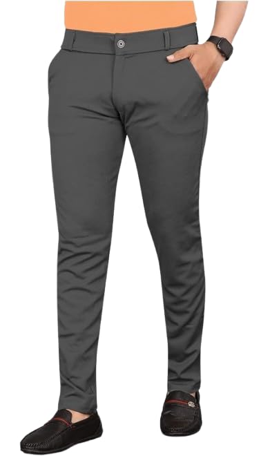 Image of VIJETA Garments for Men Lycra Blend Formal Trousers ? Smart Fit Office Wear Pants with Elastic Waistband & Zip Fly