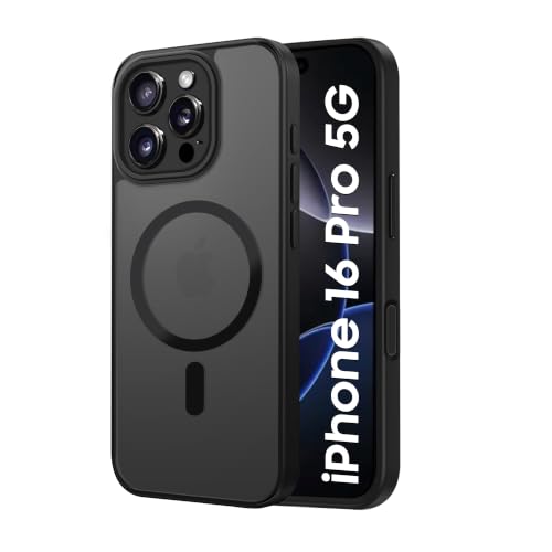 Image of CEDO Magnetic Cover for iPhone 16 Pro | Compatible with MagSafe Wireless Charging | Matte Black Case Designed with Magnetic Lock Shockproof Edge Protection Backcover (Translucent Black)
