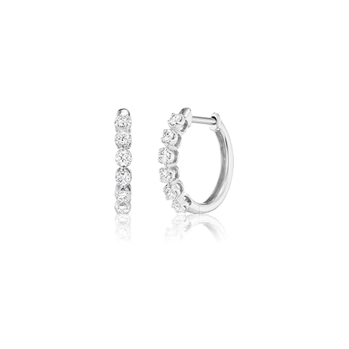 Carbon Atelier IGI Certified 1/3 Carat Lab Grown Diamond Huggie Hoop Earrings for Women in 10K White Gold (I-J, SI1-SI2, 0.30 cttw) Hinged Hoops