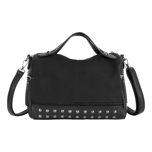 Women Leather Crossbody Bag Handbag with Adjustable Strap Boston Stylish Work Tote Studded Spacious Shoulder Purse