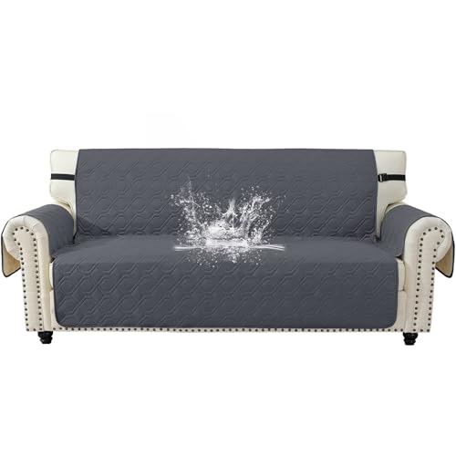 YSTELLAA Impermeable Funda Sofa 3 Plazas con Brazos, Cubre Sofas Antideslizante Antimanchas, Fundas para Sofa Antiarañazos Gatos, Sofa Cover Universal Lavable, Gris Oscuro