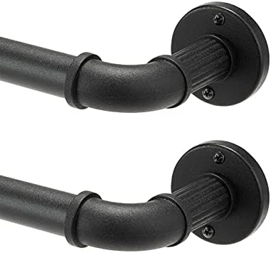 Wayolte industrial Curtain rods for windows 48 to 84(4-7Ft)1Inch Pole,Black Curtain Rods,indoor＋outdoor rust-resistant wrap around curtain rods,Matte Black 2 Pack