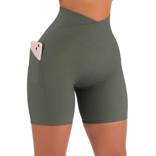 Yuerlian Women Cross Waist Workout Yoga Shorts...