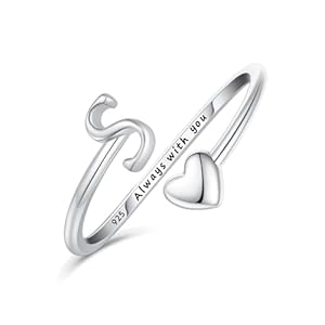 Ritach Initial Rings for Women,Sterling Silver Plated Heart Stackable Rings for Teen Girls Adjustable Letter Rings for Trendy Gifts