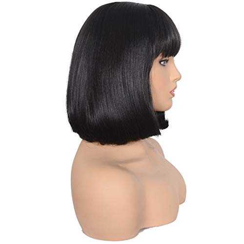 Morvally Short Straight Bob Wig Heat Resistant Hair With Blunt Bangs Natural Looking Cosplay Costume Daily Wigs thumb #3