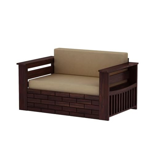 Image of Amazon Brand - Solimo Sheesham Wood Italian 2 Seater Sofa Cum Bed with Cushions and Side Pockets Storage | Multipurpose Sofa Furniture for Living Room and Home (Walnut Finish)