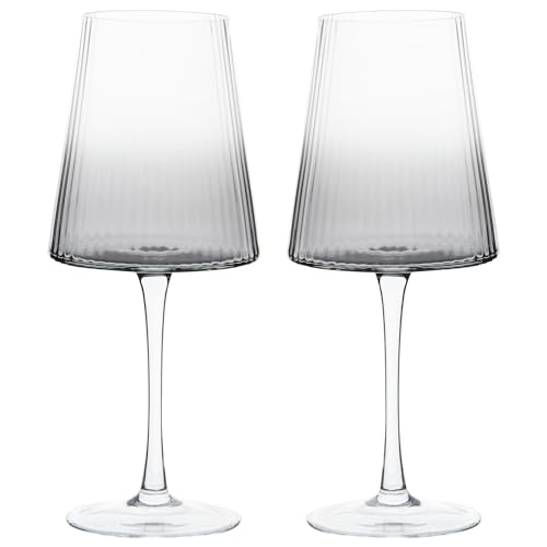 Anton Studio Designs Empire Handmade Wine Glasses Perfect for Red Wine White Wine, Water, or Beverages, 450 ml, Smoke Grey