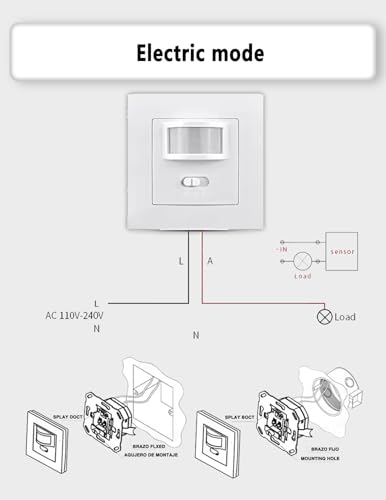 ZLXHDL Lichtschalter mit Bewegungsmelder, Empfindlichkeit und Verzögerung einstellbar, 2-Draht-EIN/Aus und 3-Wege-PIR-Betriebs- und Funktionssteuerungseinstellungen, Bewegungsmelder, 110V-240V