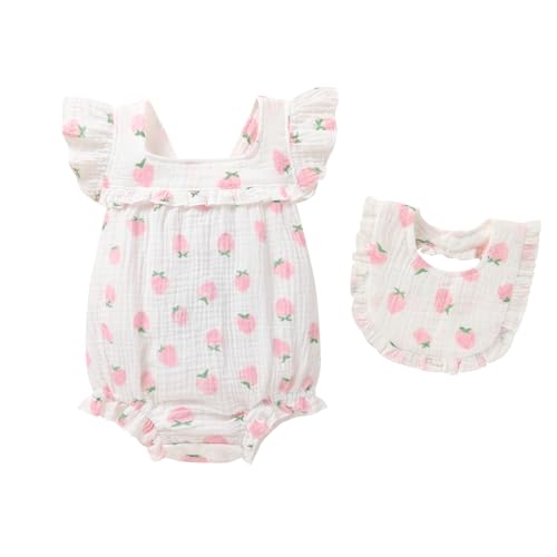 Image of YOUNGER TREE Baby Girl Romper 100% Cotton Ruffle Sleeveless Summer Outfit with Accessory Soft Infant Clothes for Daily Wear