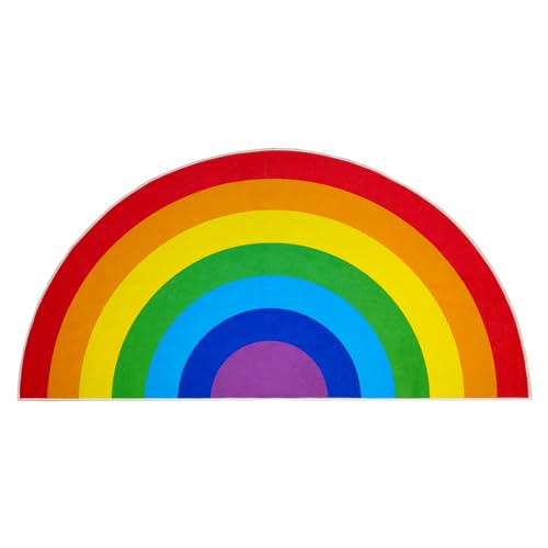 ABREEZE Half Circle Rainbow Kids Rug 3.3'X6.6' Colorful & Washable