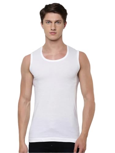 Image of RAMRAJ COTTON Men White Round Neck Sleeveless Undershirt Vest|Inner Wear Banian|Light Cotton