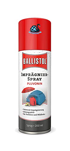 Eva Shop® Ballistol Pluvonin Premium Imprägnierspray mit Nano Technik für die Imprägnierung von Zelt, Sonnenschirm, Regenschirm, Anorak, Regen- und Sportbekleidung, Schuhe, Rucksack UVM. (200 ml)