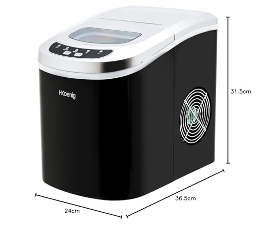 Foto von H.Koenig KB12 Eiswürfelmaschine KB12-ca. 12 kg Eiswürfel pro Tag, Produktionszeit 6-13 min. -2 Eiswürfelgrößen-Wasserstandsanzeige, 90 W schwarz, Edelstahl