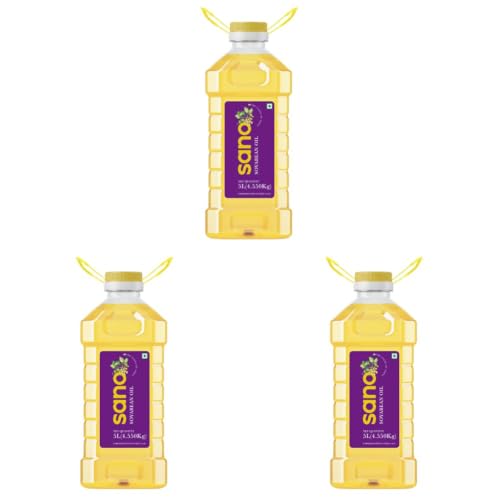 Image of Sano Soybean Oil 5 Ltr PET Bottle: All-natural, nutrient-rich cooking oil with a high omega-3 content and a low saturated fat content; ideal for delicious and healthful meals (Pack of 3)
