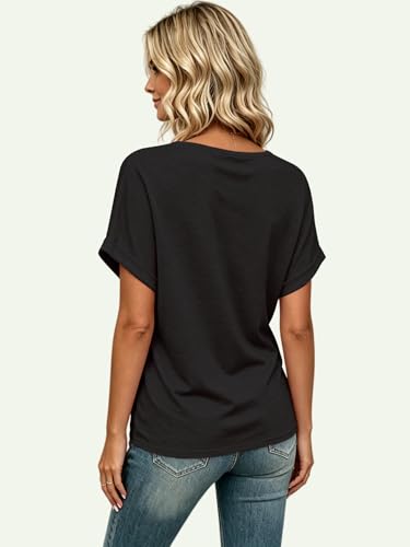 Image of T Shirts Short Sleeve V Neck Tees Womens Tops Beach Vacation Fashion Clothes 2026 Casual Summer Spring Fall Outfits