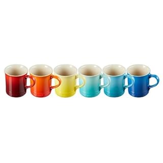 LE CREUSET Set of 6 Large Cappuccino Cups Made of Stoneware, 400 ml, Rainbow, 79296408429030