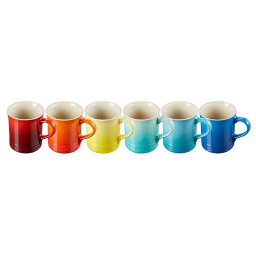 LE CREUSET Set of 6 Large Cappuccino Cups Made of Stoneware 400 ml Rainbow 79296408429030