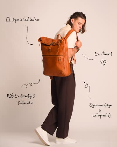 Volksy Bags Leather Backpack For Men & Women, Leather Backpack, Leather Laptop Backpack For Women & Men, Leather Bookbag, Brown Vintage Backpack Rucksack Roll Top Bag Pack For Work, Travel & Business #TOP1