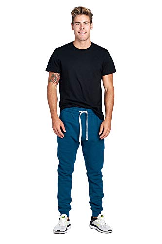 PROGO USA Men's Joggers Sweatpants Basic Fleece Marled Jogger Pant Elastic Waist (Small, Midnight)