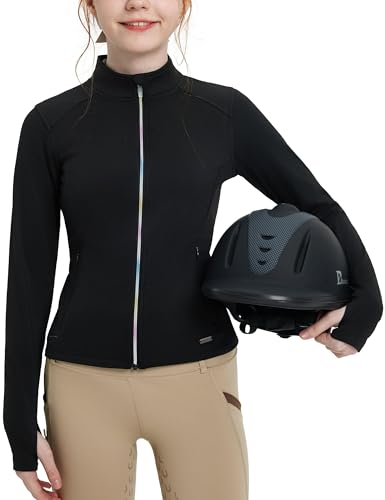 FitsT4 Sports Girls Fleece Equestrian Shirt Horse Riding Jacket Fall Winter Warm Horseback Riding Shirts Athletic Outwear Black L