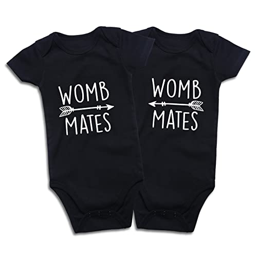Image of DEFAHN Funny Twins Baby Bodysuits Boys Girls Rompers 2 Pack Twin Matching Clothes Outfits for Newborn Infant