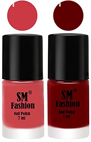 Image of Long Lasting Nail Polish | Nail Paint Combo 7 ml Each) - Set of 2 Punch Pink-Dark Red