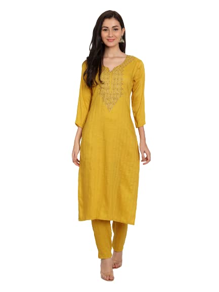EVANTAWomen's Designer SIlk Embroidery Stitched Kurti With Pant Set (EV-VRN2113_Variation)