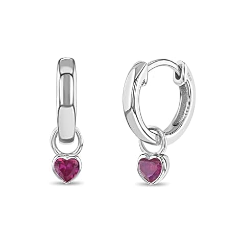 925 Sterling Silver Ruby Heart Hoop Earrings Cover