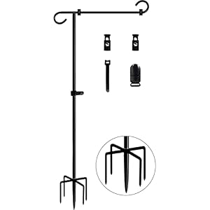 Koutemie 49 Inch Extra Tall Garden Flag Stand Holder Pole with 5 Prong Bases for 12 x 18 Outside Fall Yard Flags Decor Matte Black