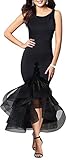 CAISHA Women's Dresses Wedding Guest Under Knee Party Midi Gown Black Small