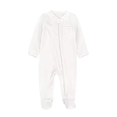 Baby Boys Girls Footed Pajamas with Mittens Cotton Long Sleeve 2 Way Zipper Romper Jumpsuit Sleep and Play 0-12 Months (White, 0-3 Months)