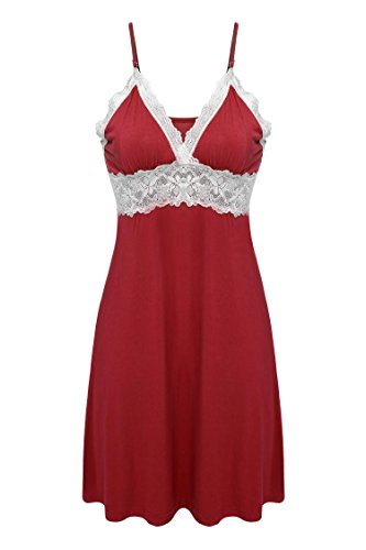 Ekouaer Womens Wear Around Sleepwear Nightwear Nightshirt,Viscose-red,Large