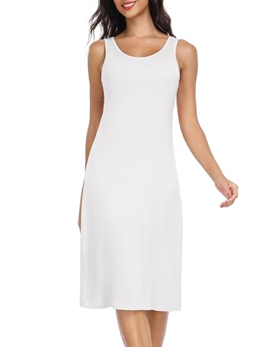 Lovasy Unterkleid Damen Lang Sommer Unterröcke Full Slip Sexy Tank Top Breite Schultergurte Unterkleider für Damen Modal Nachthemd,Weiß,M