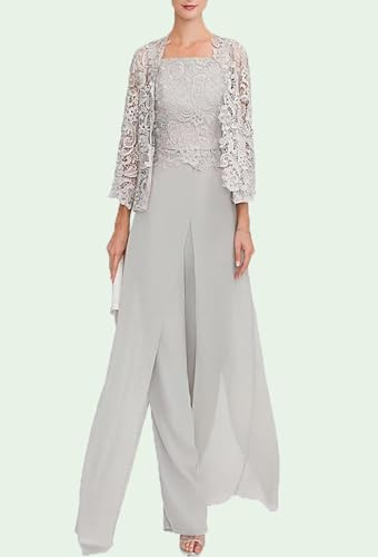 3 Piece Lace Chiffon Ruffles Zipper Formal Mother of The Bride Pantsuits with Hollow Applique Jackets for Women3