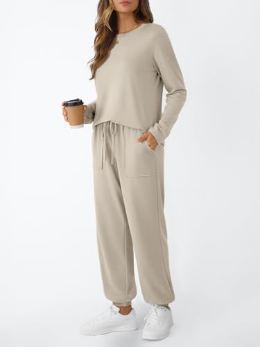 LILLUSORY Lounge Sets for Women Sweatsuits 2 Piece Outfit Two Piece Set Fall Matching Clothing Long Sleeve Tops Jogger Pants3