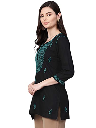 Image of Ada Women's Cotton Regular Fit Tunic Hand Embroidered Lucknow Chikankari Short Top Kurti A100554