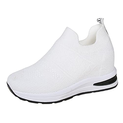 Women Casual Shoes Breathable Flat Sole Inner Elevated Sports Shoes Comfortable Fit Single Shoes Large Women Fashion Shoes Classic Casual Shoes (White, 8)