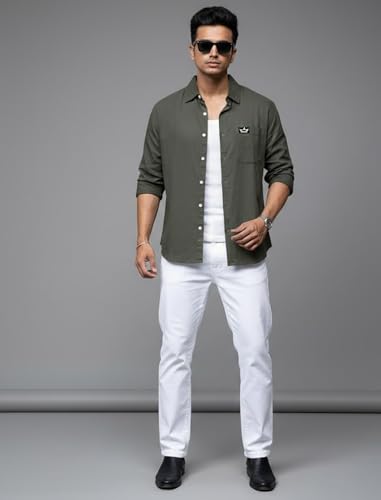 Image of IndoPrimo Men's Regular Fit Cotton Casual Shirt | Premium Solid Full Sleeve Shirt