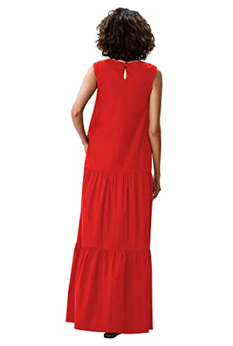 Eshakti Women's Cotton Poplin Tiered Maxi Dress M-10 Tomato Red #TOP1