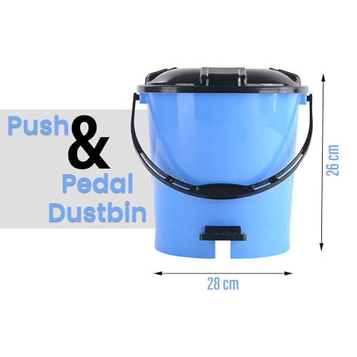 Kuber Industries 7 Ltr Plastic Dustbin for Home with Pedal Lid & Handle | Dustbin for Kitchen Bathroom & Office | Garbage Bin for Wet or Dry Waste | Check Dhakkan- Blue & Black