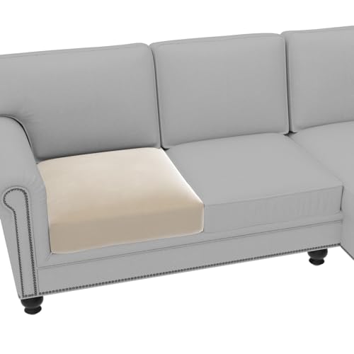 H.VERSAILTEX Fleece Couch Cushion Covers Stretch Chair Covers for Living Room Armchair Sectional Couch Covers Comfortable and Durable Fabric(1 Seater Cushion Cover, Ivory)
