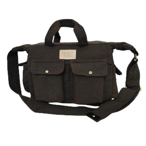 Image of ROUGH Canvas Cotton messenger bag.15'' Lap top. Large size 36x27x11 cm(12Ltr) Metal zipper closure. Allround pockets. Vintage look. Antique fittings.Sustainable