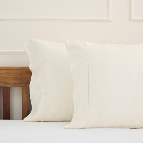 Weddingly 100% Certified Bamboo King Pillowcases| derived from Organic Viscose|Sateen Weave/High Cover Ratio 0.75|Set of 2|Gentle to Skin and Cooling|(Ivory)