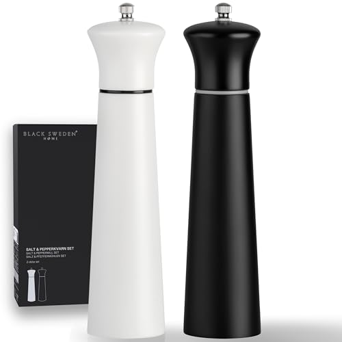 Black Sweden Home Sal y Pimienta Set – Saleros de Cocina – Molinillo Pimienta y Salero Negro y Blanco – Diseño Elegante Madera – Molinillo de Pimienta Cerámico – Grinder de Especias