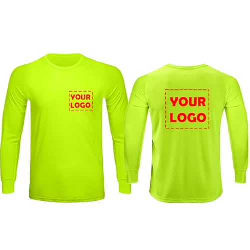 Mens Work Shirts Custom Logo Dry Fit T Shirts Personalized Athletic Construction Activewear Fishing Running Apparel?Yellow?Long Sleeve?X-Large?