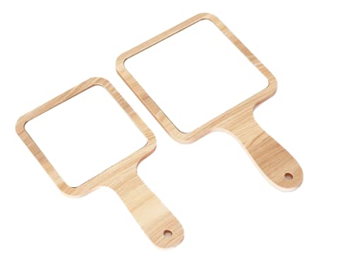 Square Shape Wooden Handheld Beauty Makeup Mirror for Bathroom, Dressing Table/Shaving/and for Travel kit (Set of 2)-image-27