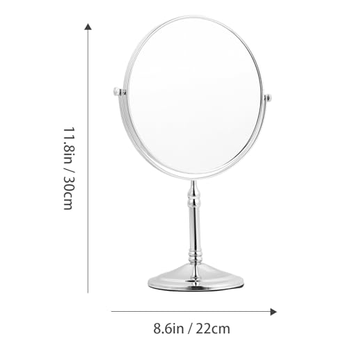 Miroir de maquillage double face pivotant et stable avec support de table argenté - 3
